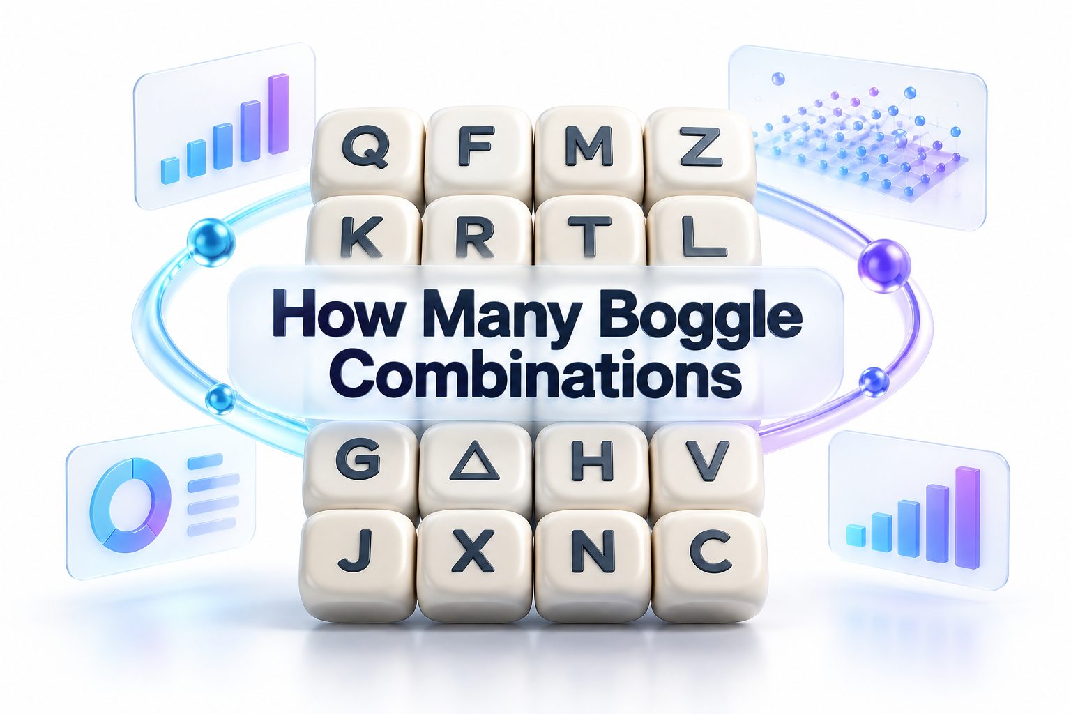 Boggle board with letter cubes and highlighted word paths